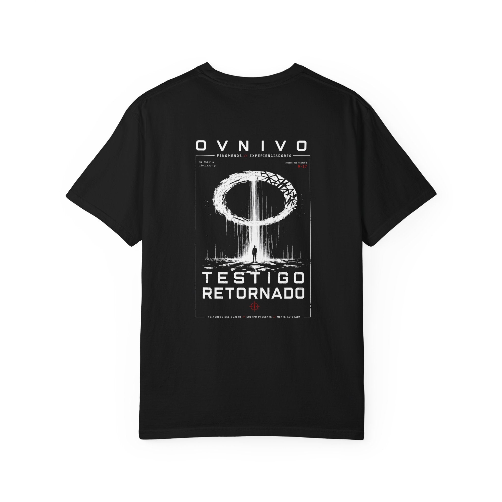 OVNIVO OFE-002: Testigo Retornado Camiseta Estampada Espalda/Bolsillo